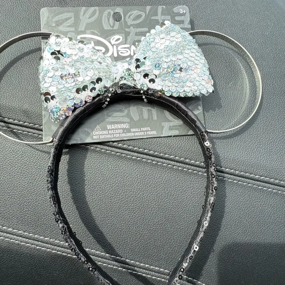 Disney Sequin Bow Headband Silver and black